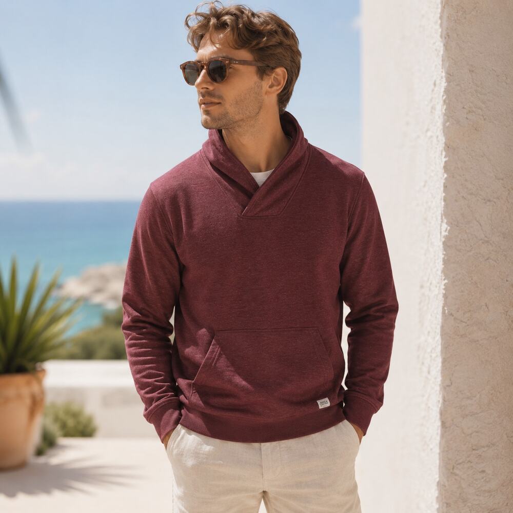 Frank & Oak SZ S Men's Burgundy Funnelneck Sweatshirt Sustainably Made